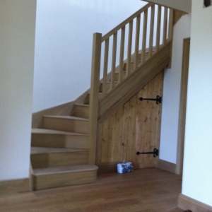 Solid oak stairs, with square oak spindles