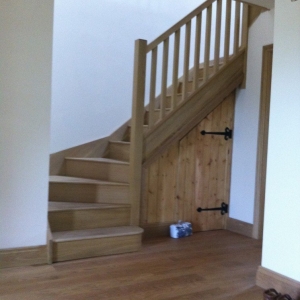 Solid oak stairs, with square oak spindles